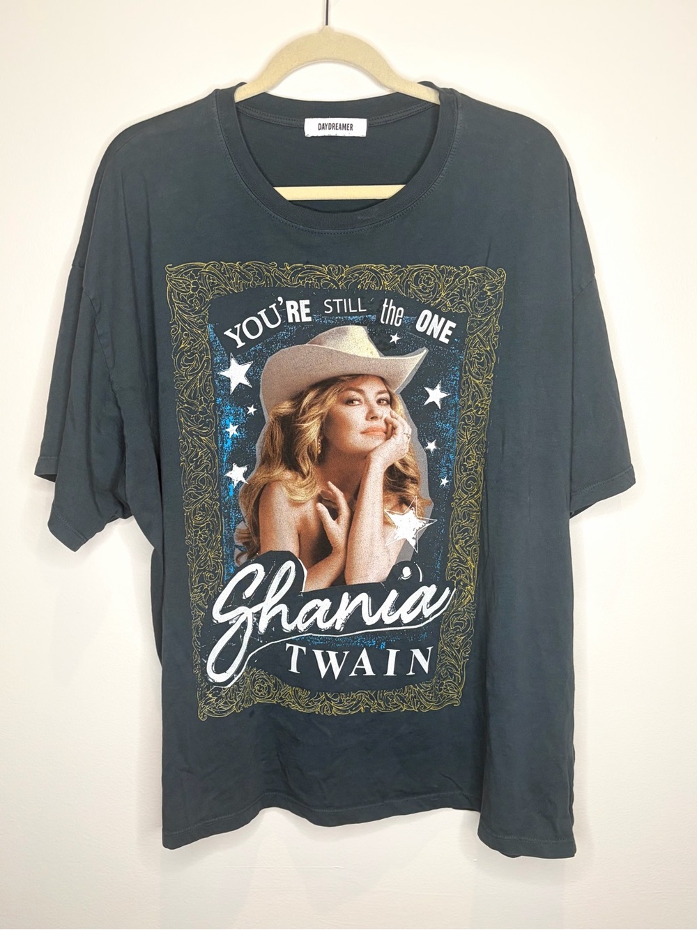 Daydreamer Shania Twain Graphic Tee - Black with Gold and Blue Accents (C)